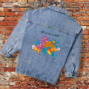 Koi Fish Lotus Cherry Blossoms Denim Jacket