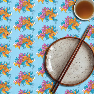 Koi Fish Lotus Cherry Blossoms Tablecloth
