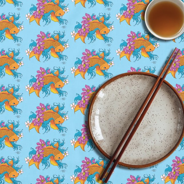Koi Fish Lotus Cherry Blossoms  Tablecloth (Creator Uploaded)