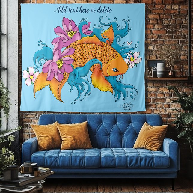 Koi Fish Lotus Cherry Blossoms Tapestry (Creator Uploaded)