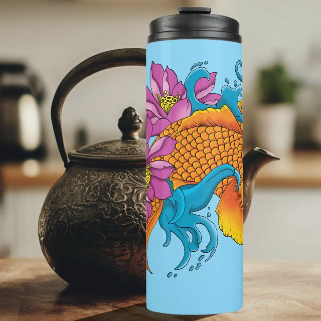 Koi Fish Lotus Cherry Blossoms Thermal Tumbler (Creator Uploaded)