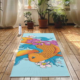 Koi Fish Lotus Cherry Blossoms Yoga Mat