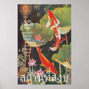 Koi Fish Lotus Pond Art Print Asian Feng Shui Wall