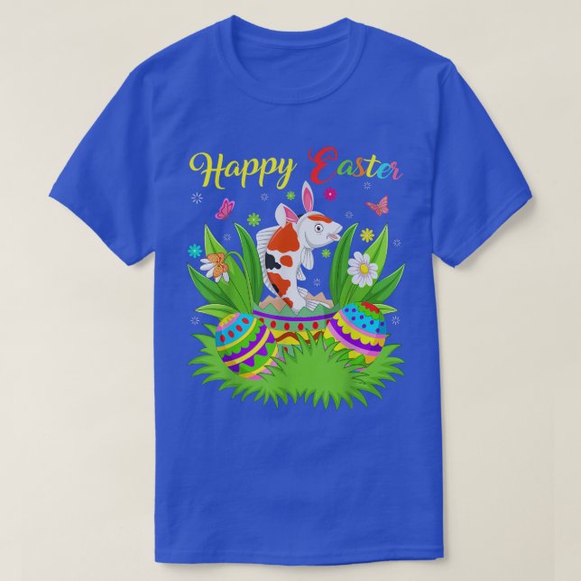 Koi Fish Lover Floral Easter Egg Funny Koi Easter  T-Shirt (Design Front)