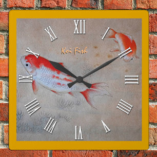 Koi Fish master Art, Antique Watercolour China Square Wall Clock