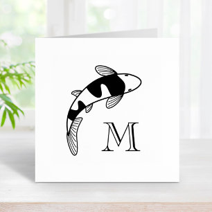 Koi Fish Monogram Initial Rubber Stamp