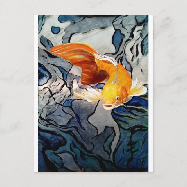Koi fish on metal 'Swimming Through Colours' Postcard (Front)