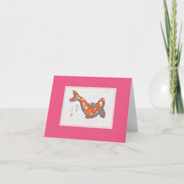 KOI Fish on PINK Note Card (Front)