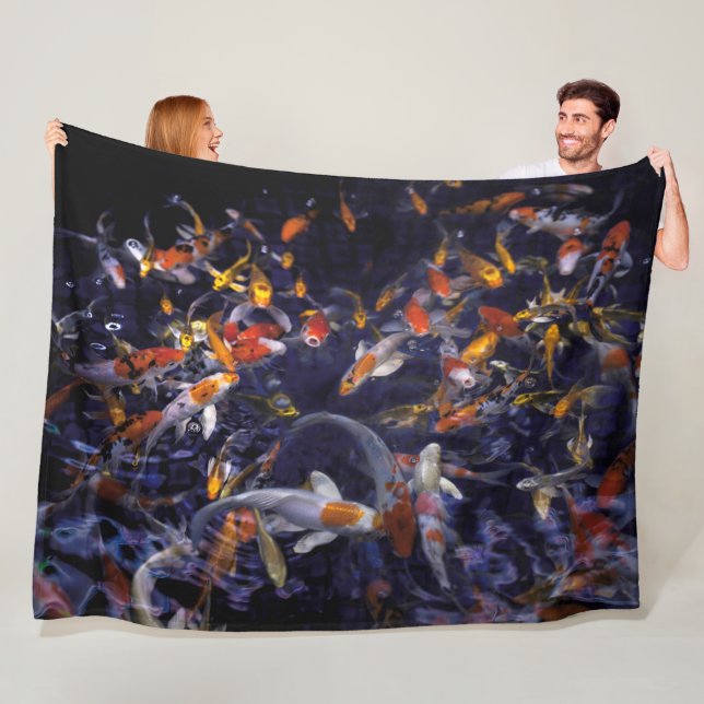 KOI FISH OVER FLOWING FLEECE BLANKET (In Situ)