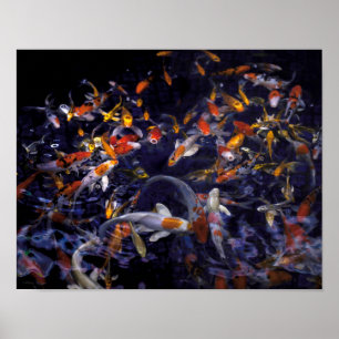KOI FISH OVER FLOWING POSTER