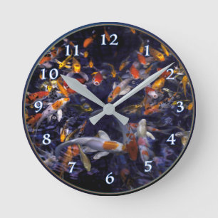 KOI FISH OVER FLOWING ROUND CLOCK