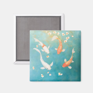 Koi Fish Petal Bloom Watercolor Magnet