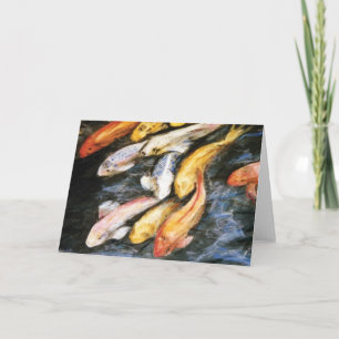 Koi Fish Pond Art Painting Note ou Cartes de voeux
