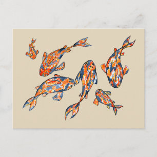 Koi Fish Pond beige Watercolor Postcard