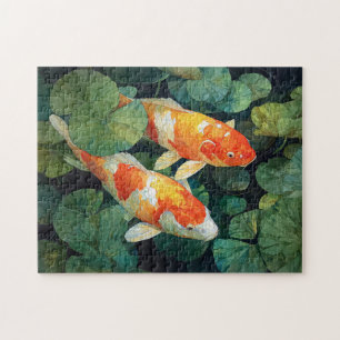 Koi Fish Pond Lily Pads Jigsaw Puzzle