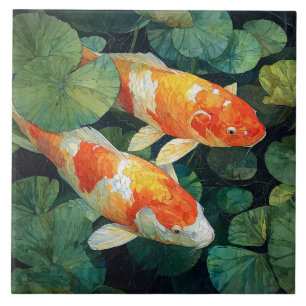 Koi Fish Pond Lily Pads Tile