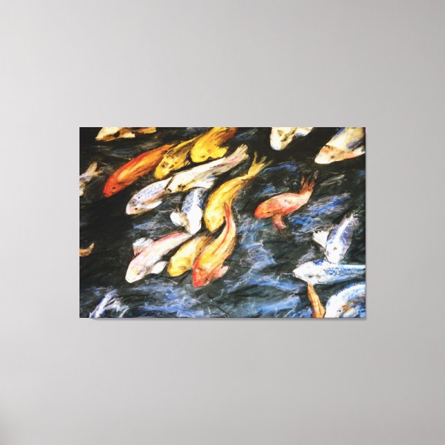 Koi Fish Pond Painting Wrapped Canvas Art Print (Front)