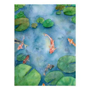 Koi Fish Pond watercolor Poster