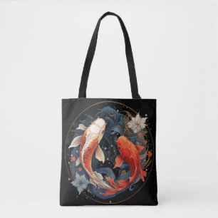 Koi Fish Red White Ying Yang Japanese Water Flow Tote Bag