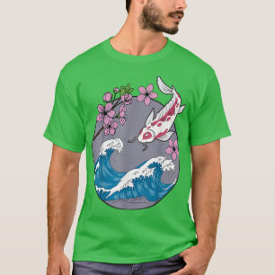 Koi Fish Sakura Cherry Blossom Retro Japanese T-Shirt