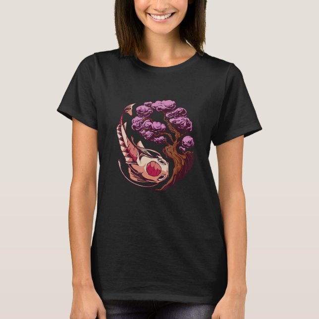 Koi Fish Sakura Japanese art T-Shirt (Front)