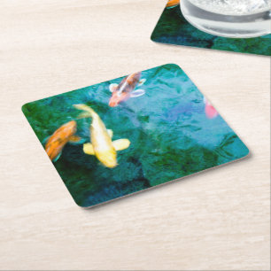 Koi Fish Square Paper Coaster