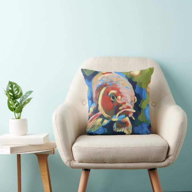 Koi Fish/ Striped Fish Painting - Ocean Life Decor Throw Pillow (Chair)