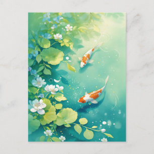 Koi Fish Swimming in Emerald Green Water Garden Postcard