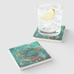 Koi Fish "SWIMMING IN PEACE" Stone Coaster