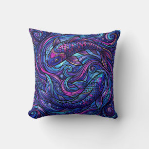 Koi Fish Swirl Throw Pillow – Cosmic Purple Art