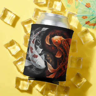 Koi Fish Taiji Circle Japanese Art Black Can Cooler