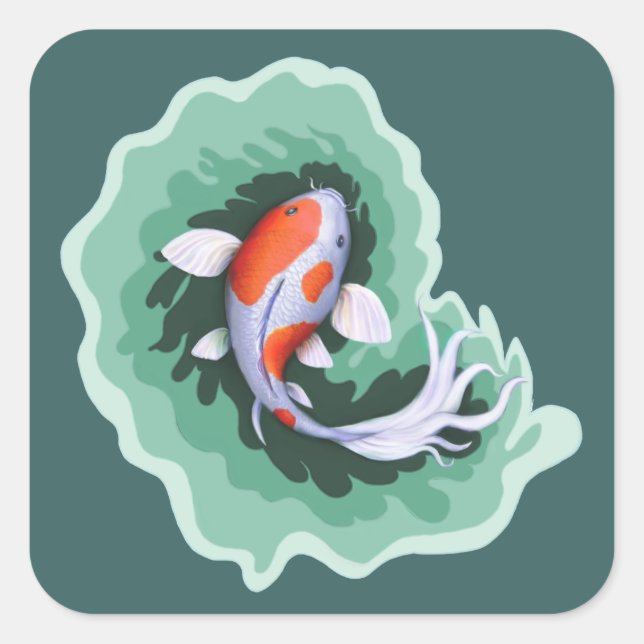 Koi Fish Themed Square Sticker (Front)