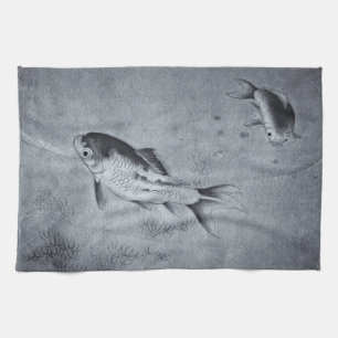 Koi Fish - vintage Chinese Art - Kitchen tao Decor Towel
