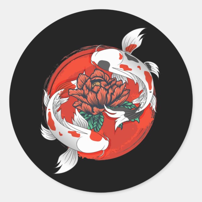 Koi Fish Water Lily Japanese Art Classic Round Sticker (Front)