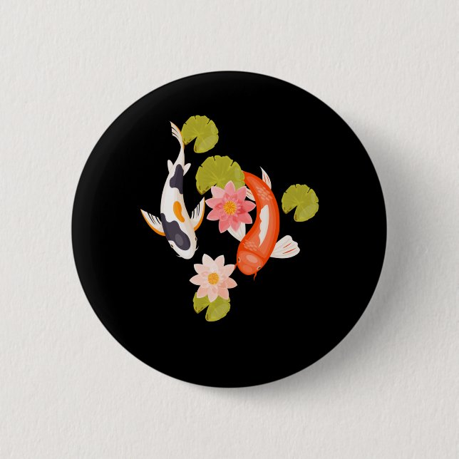 Koi Fish Water Lily Japanese Carp Fishfarming 2 Inch Round Button (Front)