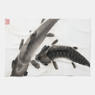Koi Fish Watercolor Kitchen Towel