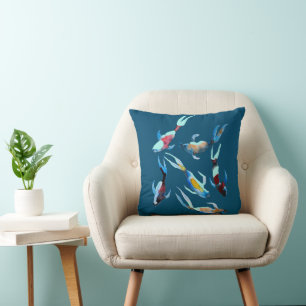 Koi Fish watercolor Throw Pillow
