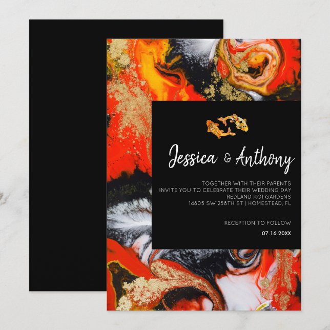 Koi Fish Wedding Invitation (Front/Back)