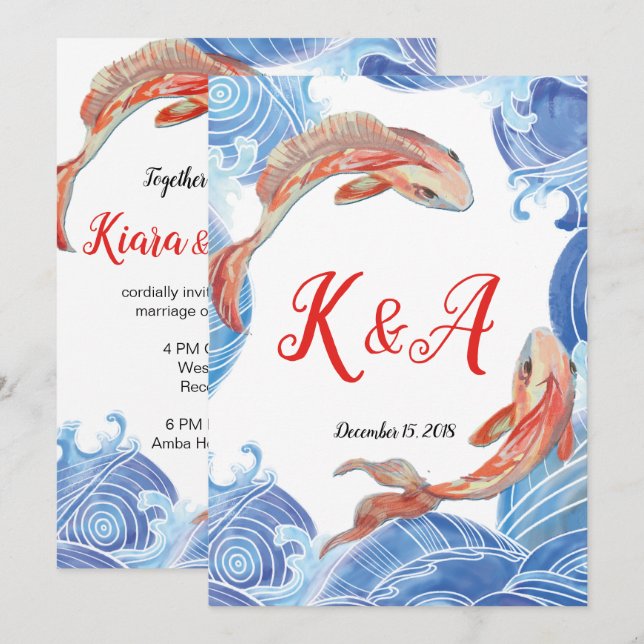 KOI FISH WEDDING INVITATION CARD (Front/Back)