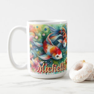 Koi Fish Whimsical Watercolor Orange Personalized Coffee Mug