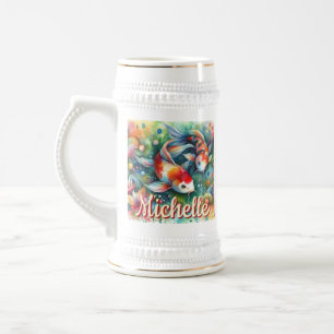 Koi Fish Whimsical Watercolor Personalized Beer Stein