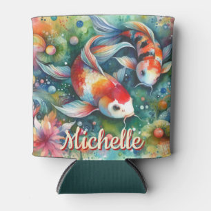 Koi Fish Whimsical Watercolor Personalized Can Cooler