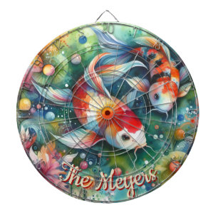 Koi Fish Whimsical Watercolor Personalized Dartboard