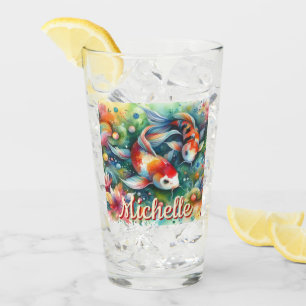 Koi Fish Whimsical Watercolor Personalized Glass