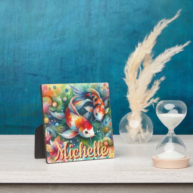 Koi Fish Whimsical Watercolor Personalized Plaque (Insitu)
