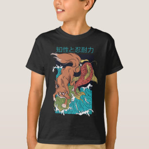 Koi Fish with Fox Japanese Style Design T-Shirt