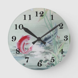 Koi Fish with Lotus Round Clock