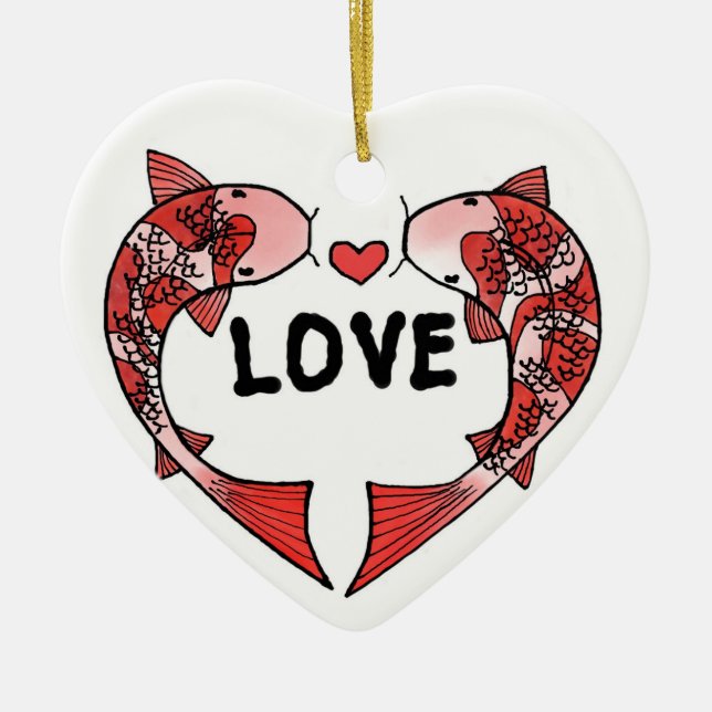 Koi Fish with LOVE Word Ceramic Ornament (Front)