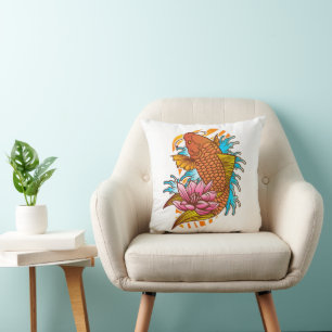 Koi Goldfish Home Decor Throw Pillow Asian