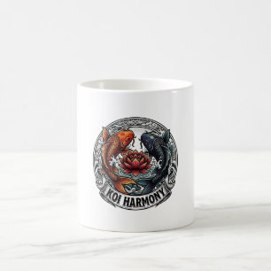 Koi Harmony Orange Black Fish Red Lotus Art Coffee Mug
